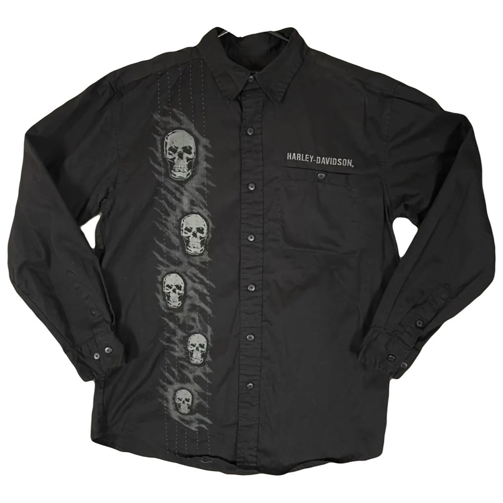 Harley Davidson shirt skull print button down men's 2XL